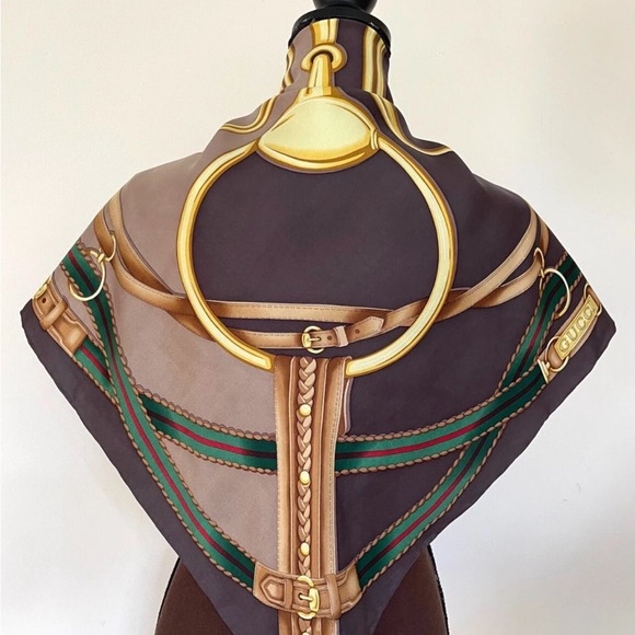 Gucci Brown and Gold Equestrian Scarf - Picture 3 of 12